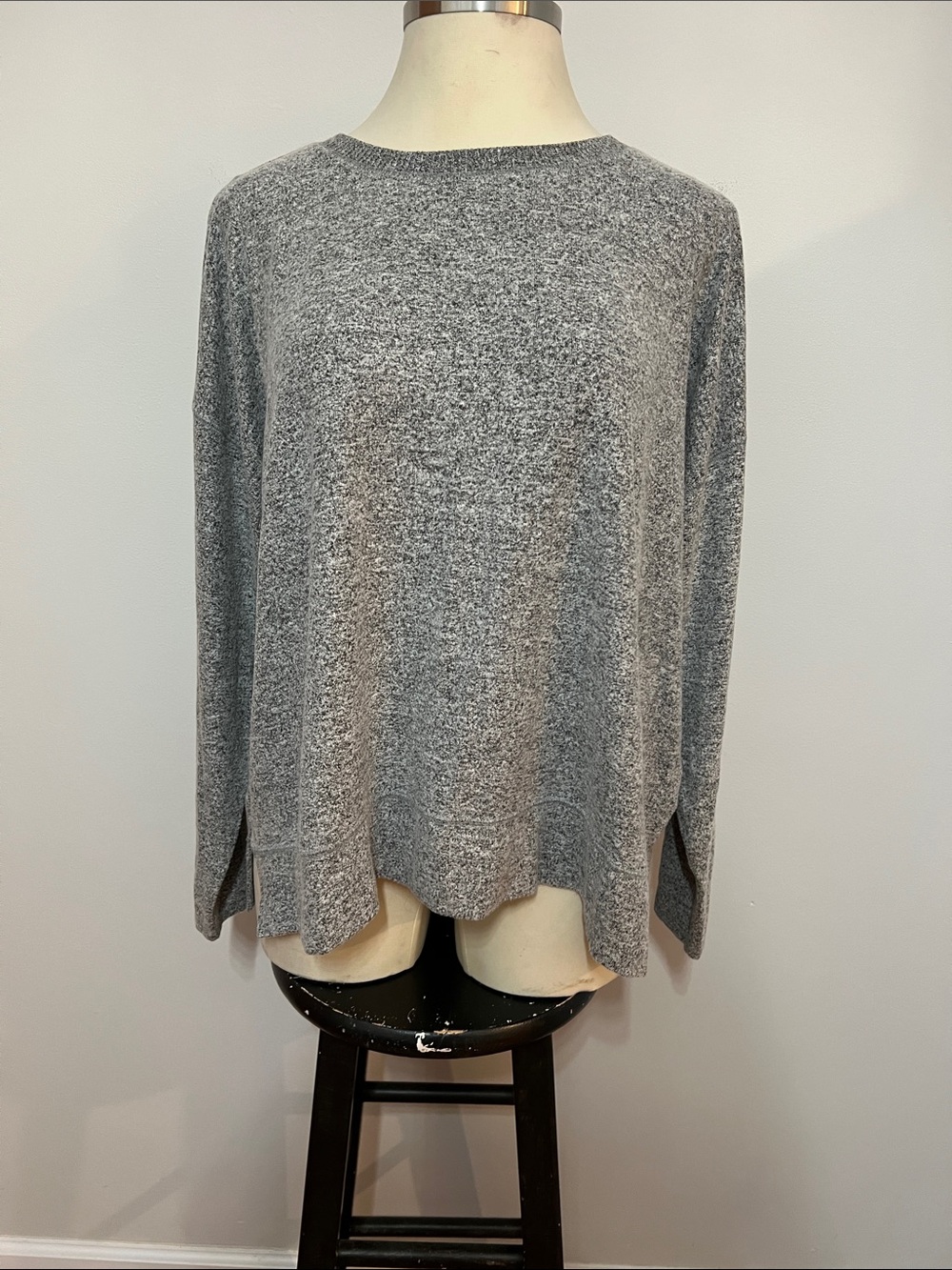 Lucky Brand Marled Heather Gray Cozy Knit Relaxed Fit Crewneck Sweater